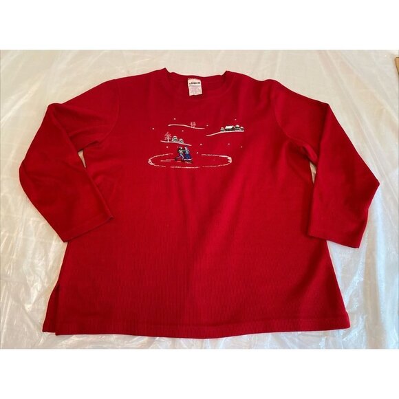 VTG Links Christmas‎ Shirt Women M Red Y2K 90s Cottagecore Holiday Wintercore - Picture 9 of 11